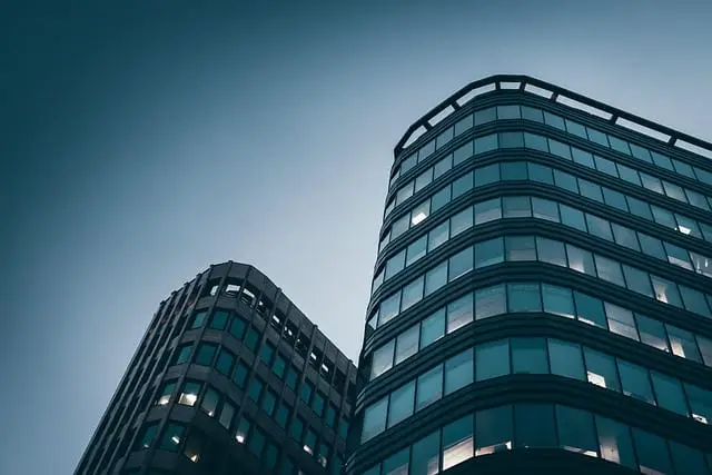 Modern glass office buildings